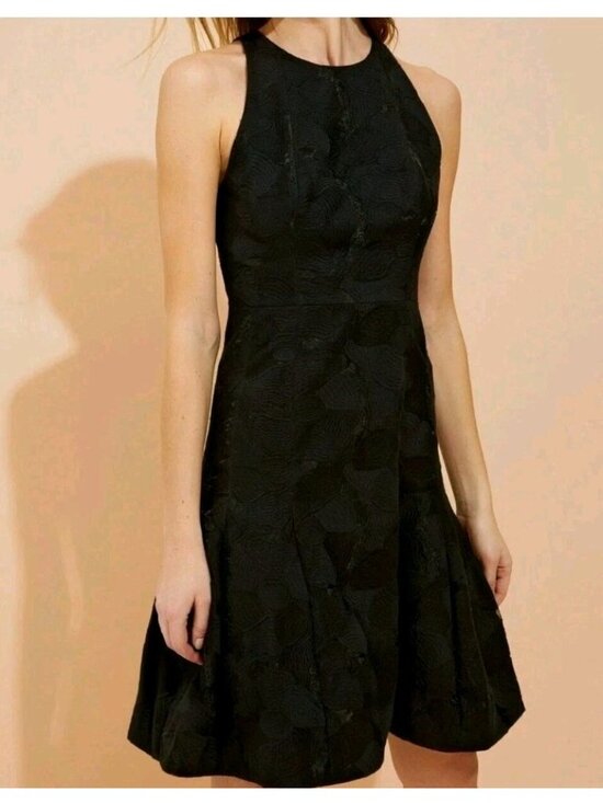 HALSTON HERITAGE NWT SLEEVELESS HIGH NECK TULIP SKIRT JACQUARD DRESS SIZE 8 - Picture 4 of 11